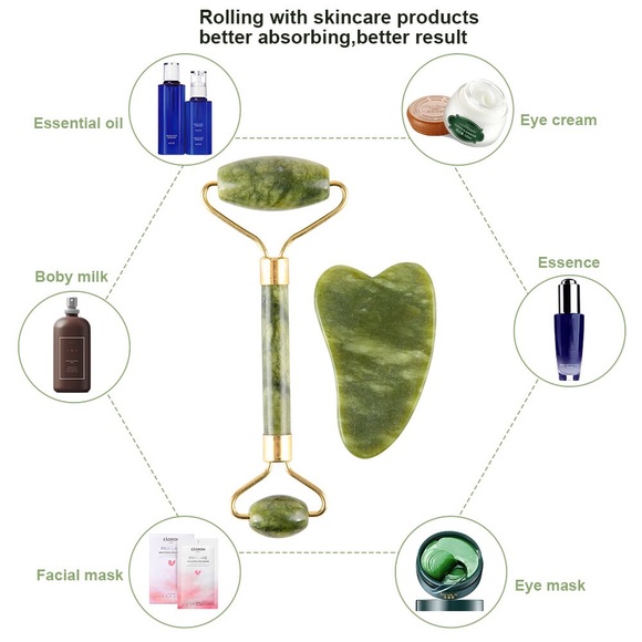 New Jade Roller & Gua Sha Heart Stone Massager Set - Picture 2 of 11